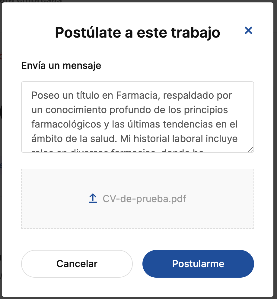 Popup de postulación